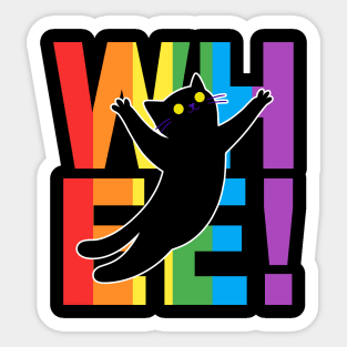 Rainbow Cat Leaping over “WHEE!” Rainbow Letters Sticker